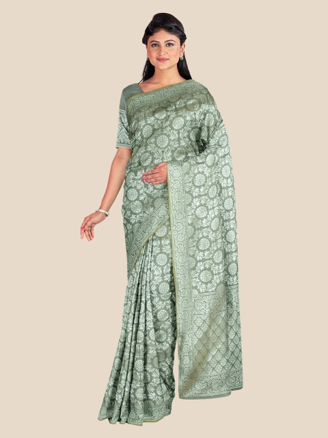 

KLM Fashion Mall Grey Floral Zari Silk Blend Banarasi Saree
