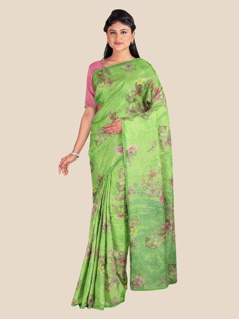 

KLM Fashion Mall Green & Pink Floral Saree