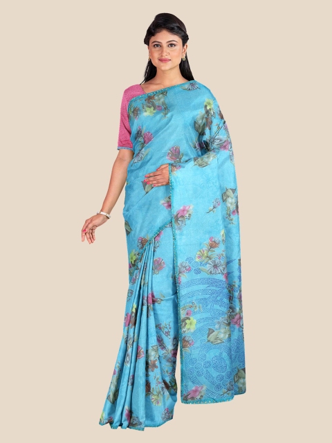 

KLM Fashion Mall Blue & Red Floral Printed Saree