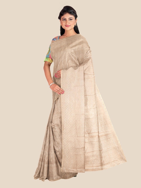 

KLM Fashion Mall Brown & Gold-Toned Checked Saree