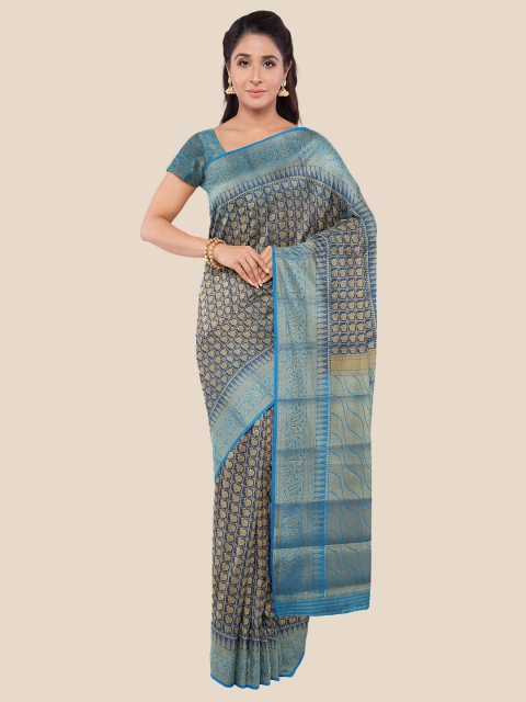 

KLM Fashion Mall Navy Blue & Gold-Toned Ethnic Motifs Silk Blend Banarasi Saree