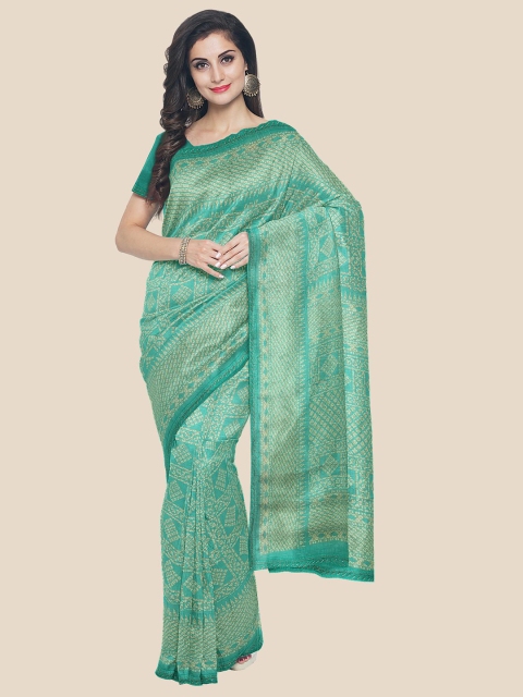 

KLM Fashion Mall Sea Green & Gold-Toned Bandhani Silk Blend Bandhani Saree
