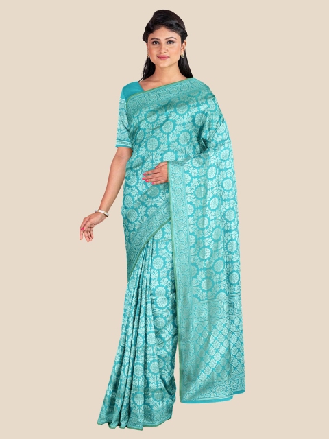 

KLM Fashion Mall Blue & White Ethnic Motifs Silk Blend Saree