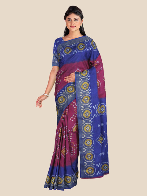 

KLM Fashion Mall Pink & Blue Bandhani Silk Blend Saree