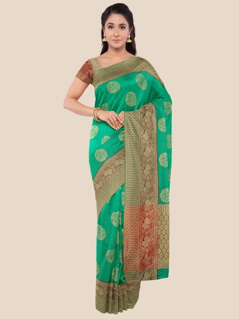 

KLM Fashion Mall Green & Maroon Ethnic Motifs Woven Design Silk Blend Saree