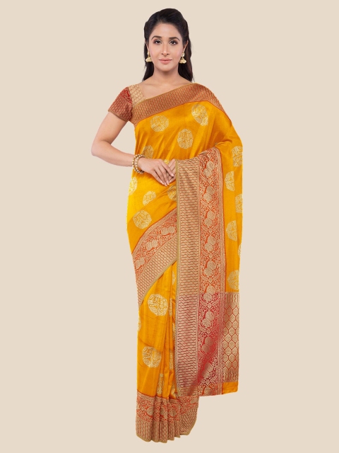 

KLM Fashion Mall Women Mustard Ethnic Motifs Printed Silk Blend Banarasi Saree