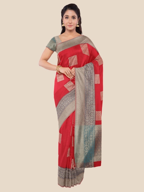 

KLM Fashion Mall Red & Gold-Coloured Zari Silk Blend Banarasi Saree
