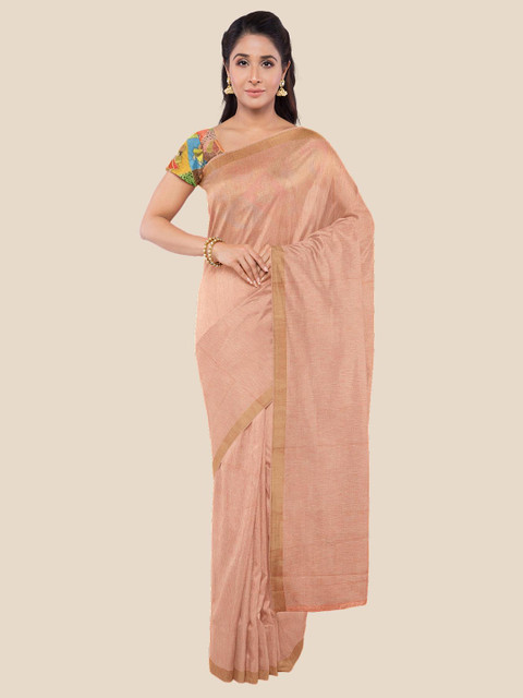 

KLM Fashion Mall Pink Solid Zari Border Silk Blend Saree