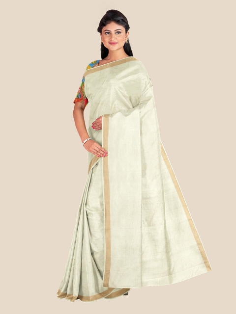 

KLM Fashion Mall Off White Solid Silk Blend Saree