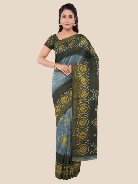 

KLM Fashion Mall Grey & Black Bandhani Silk Blend Saree