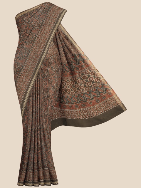 

KLM Fashion Mall Charcoal & Maroon Ethnic Motifs Linen Blend Saree