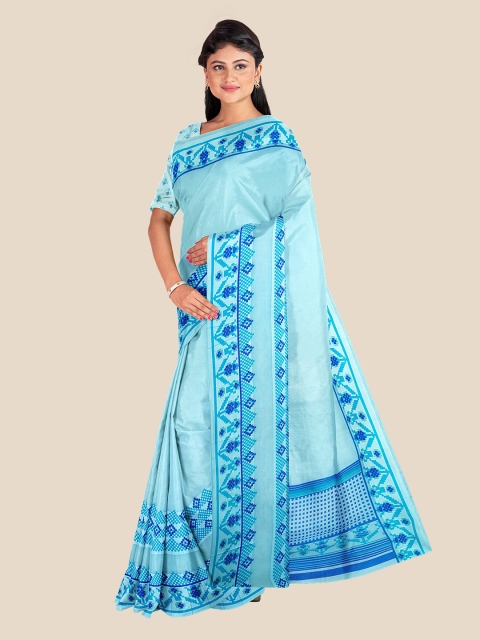 

KLM Fashion Mall Women Sky Blue Solid Poly Georgette Saree