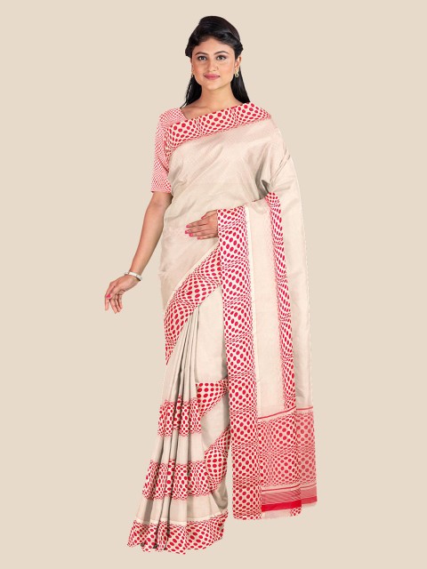 

KLM Fashion Mall Women Cream & Red Solid Saree
