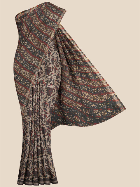 

KLM Fashion Mall Beige & Maroon Floral Linen Blend Saree