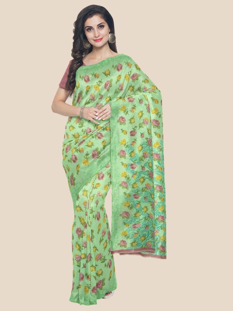 

KLM Fashion Mall Green & Pink Floral Saree