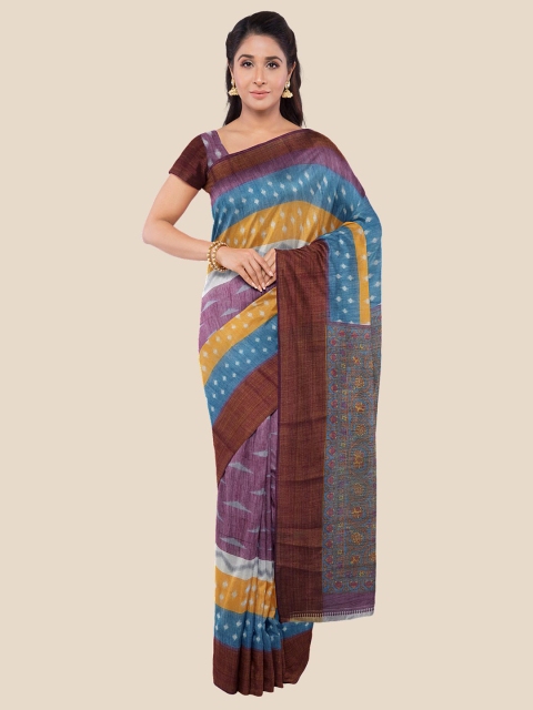 

KLM Fashion Mall Purple & Blue Ethnic Motifs Linen Blend Banarasi Saree