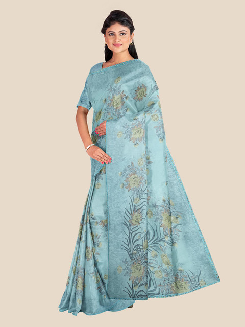 

KLM Fashion Mall Blue & Green Floral Printed Saree
