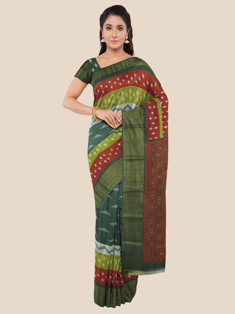 

KLM Fashion Mall Women Green & Red Ikat Design Saree