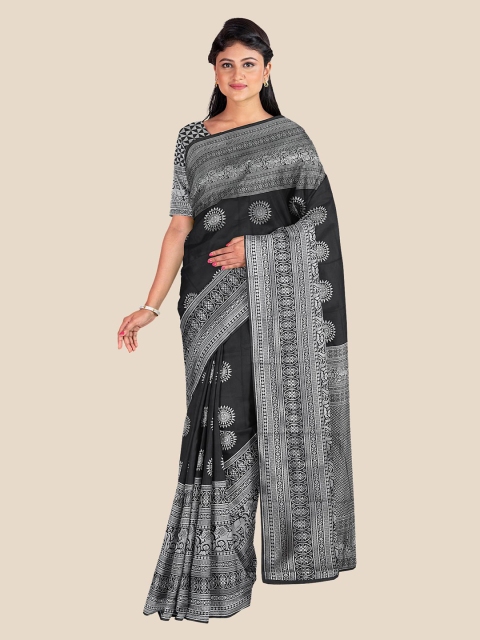 

KLM Fashion Mall Black & Silver-Toned Ethnic Motifs Zari Silk Blend Banarasi Saree