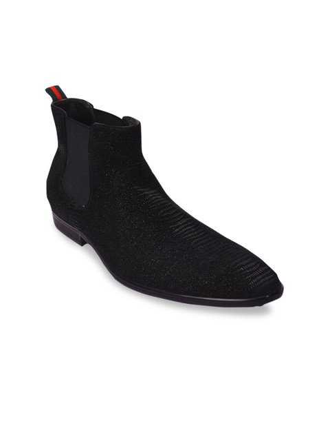 

Pavers England Men Black Woven Design Flat Boots