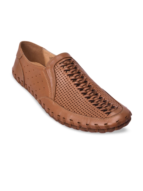 

Pavers England Men Tan Loafers With Laser Cut Work