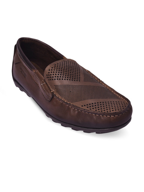 

Pavers England Men Brown Perforated Pattern Moccasin Leather Loafers