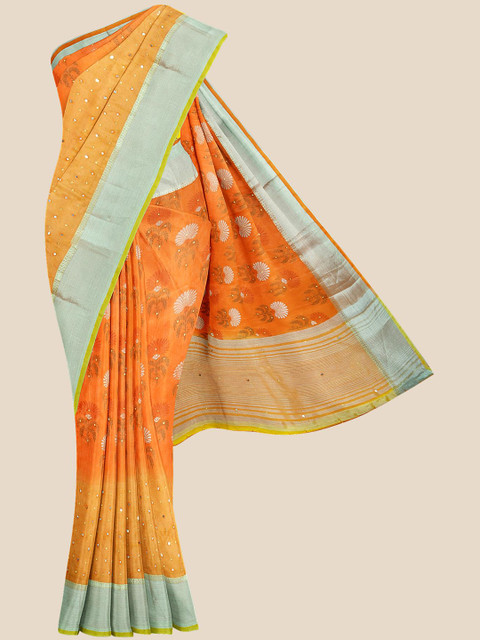 

Kalamandir Women Orange Floral Silk Blend Saree