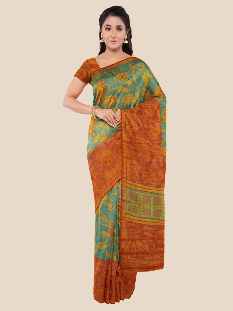 

Kalamandir Teal & Orange Floral Saree