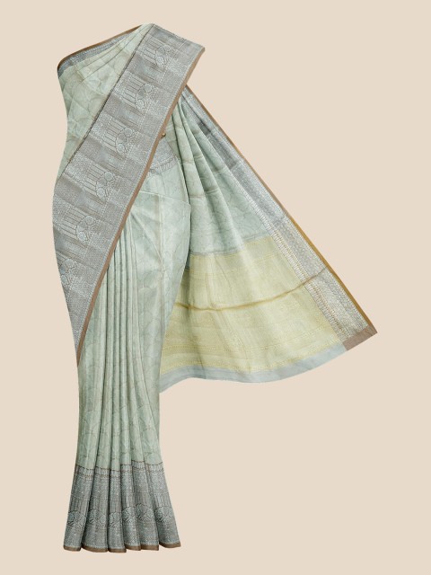

Kalamandir Cream-Coloured & Grey Woven Design Silk Blend Banarasi Saree