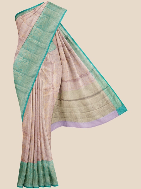

Kalamandir Brown & Green Floral Zari Silk Blend Banarasi Saree
