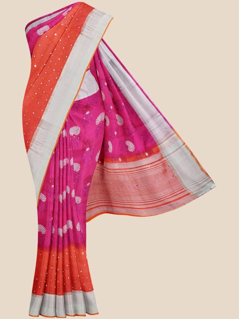 

Kalamandir Pink & Orange Ethnic Motifs Zari Silk Blend Saree