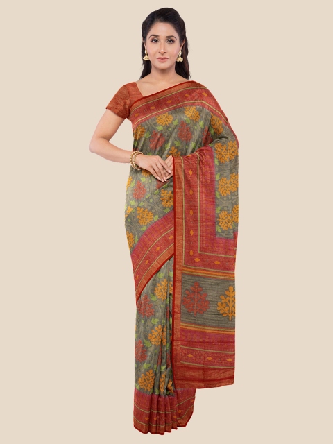 

Kalamandir Olive Green & Red Floral Printed Saree
