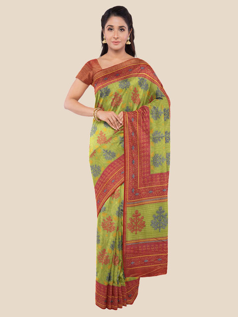 

Kalamandir Green & Red Ethnic Motifs Printed Saree