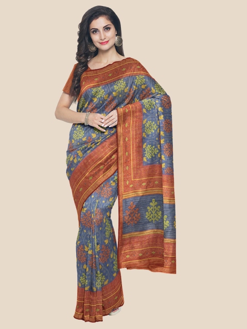 

Kalamandir Women Navy Blue & Rust Ethnic Motifs Printed Cotton Blend Saree
