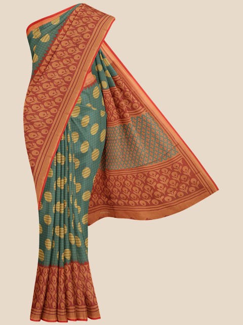 

Kalamandir Women Teal & Red Geometric Printed Brasso Saree