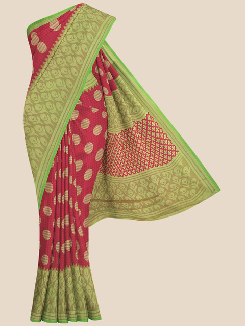 

Kalamandir Pink & Green Floral Brasso Saree