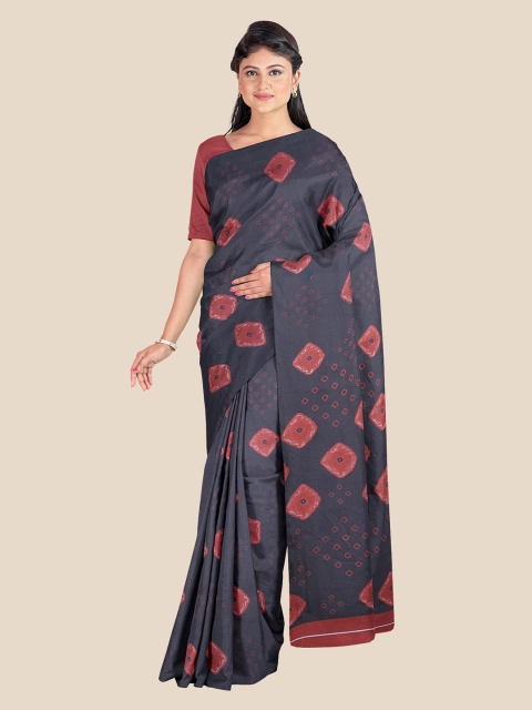 

Kalamandir Charcoal & Brown Bandhani Printed Saree