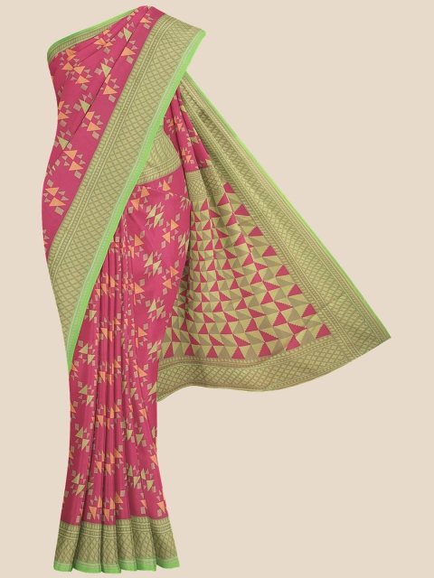 

Kalamandir Women Pink & Green Geometric Printed Brasso Saree