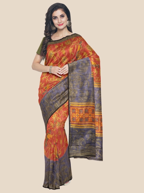 

Kalamandir Red & Blue Floral Printed Zari Saree