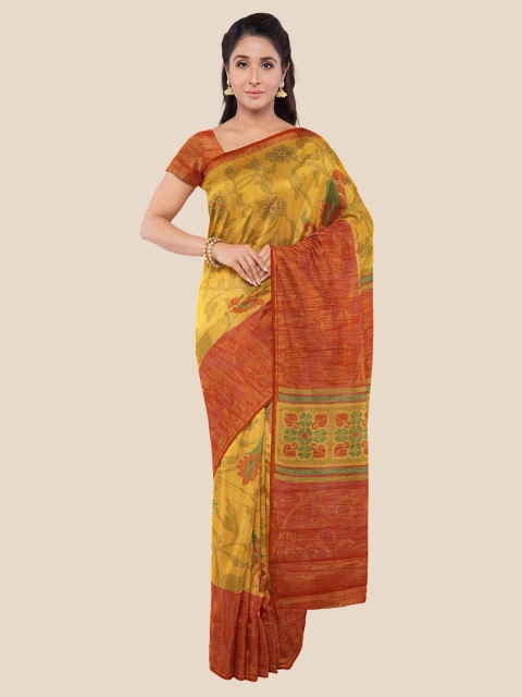 

Kalamandir Women Mustard & Red Floral Printed Cotton Blend Saree