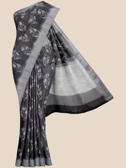 

Kalamandir Charcoal & Grey Floral Zari Linen Blend Saree