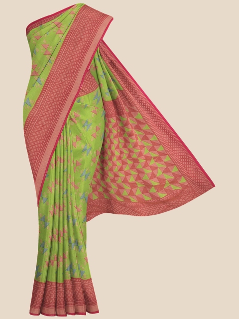 

Kalamandir Green & Pink Geometric Printed Saree