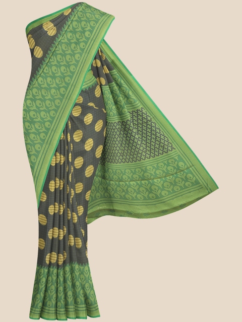 

Kalamandir Navy Blue & Green Floral Brasso Saree