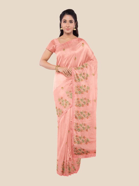 

Kalamandir Pink & Green Floral Embroidered Saree