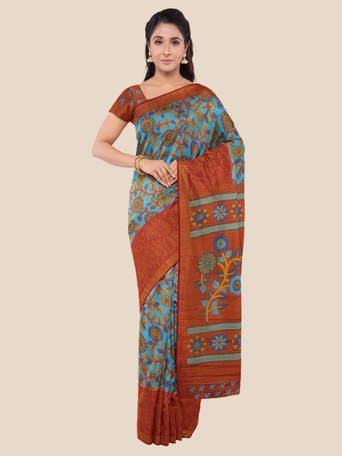 

Kalamandir Blue & Brown Kalamkari Printed Saree