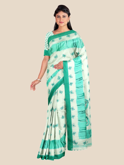 

Kalamandir White & Green Ethnic Motifs Pure Crepe Saree