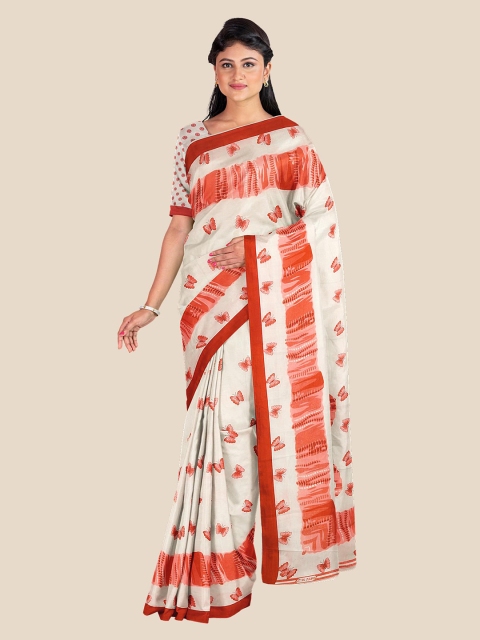 

Kalamandir White & Red Floral Printed Pure Crepe Saree