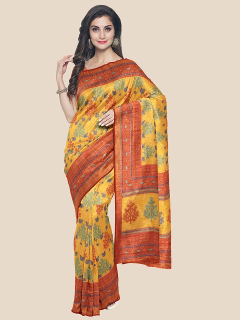 

Kalamandir Women Mustard & Red Floral Cotton Blend Saree