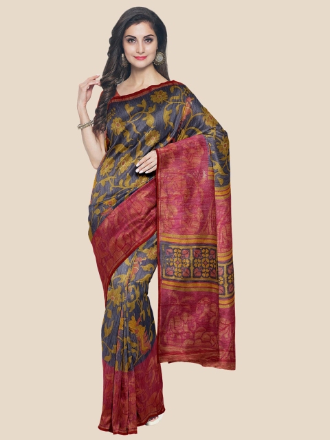 

Kalamandir Navy Blue & Red Ethnic Motifs Saree