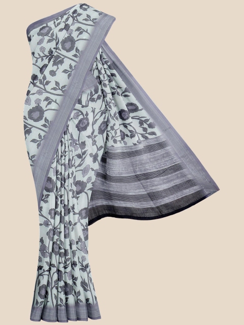 

Kalamandir White & Grey Floral Linen Blend Saree